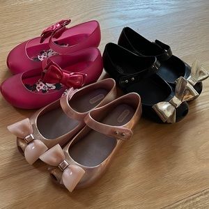Lot of Mini Melissa Mary Jane size 11 pink black rose gold peep toe Minnie